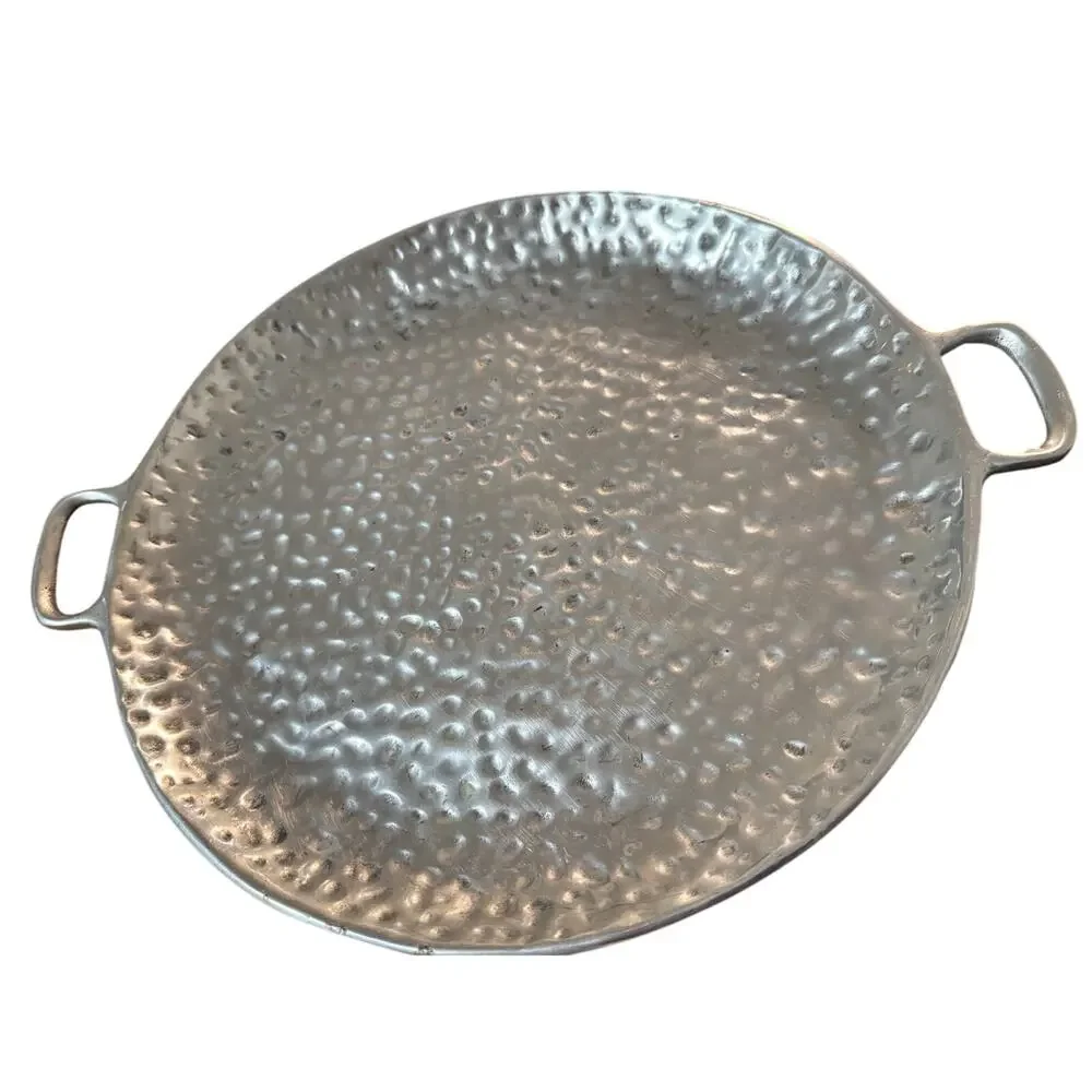 Hammered Aluminum Serving Tray from Mexico .Twelve inches diameter.